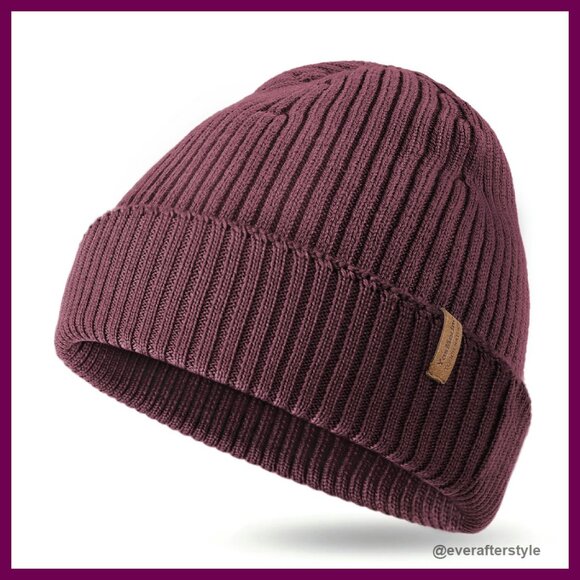 Merino Wool Rib Knit Beanie Unisex Classic Soft Warm Winter Hat Cuffed main image 5